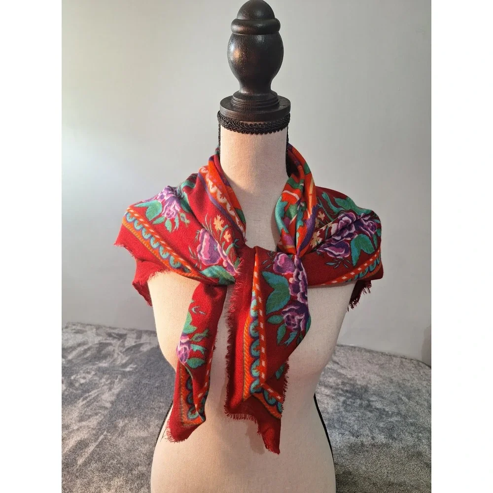 Diane Von Furstenburg Boho Floral Neck Bag‎ Scarf Square Rayon Italian Bold